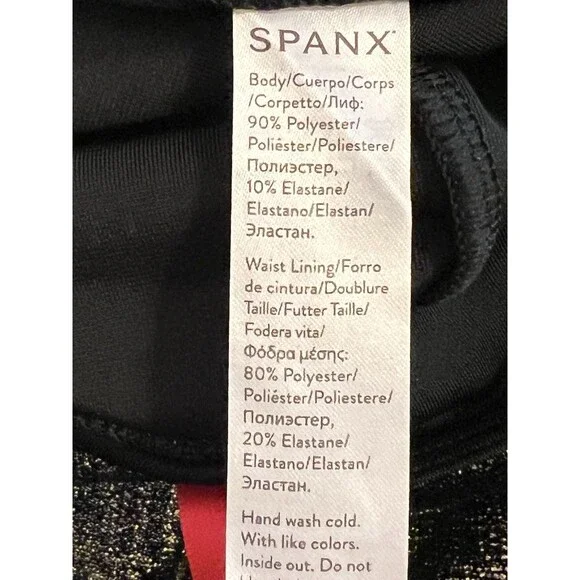 SPANX Velvet Shine Black Metallic Gold Leggings Shimmer High Rise Velour XL NWT - Picture 7 of 8